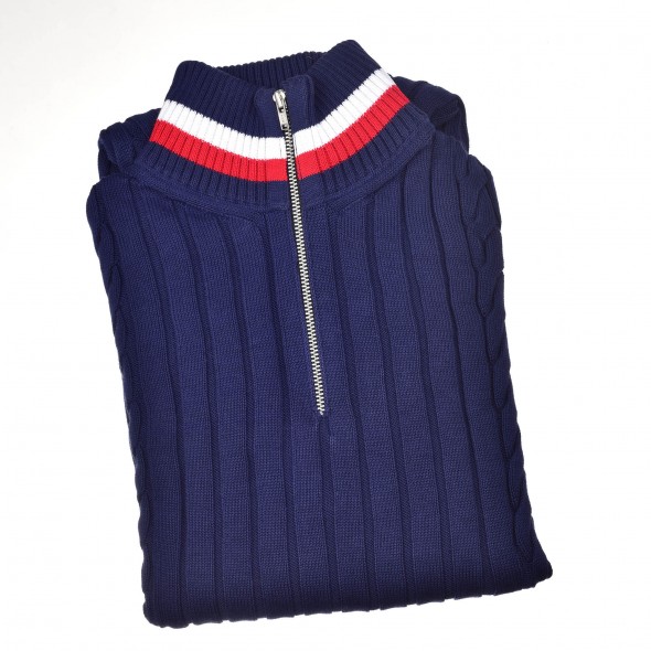 PULL HOMME COTTON CLUB BLEU MARINE  - COL CAMIONNEUR