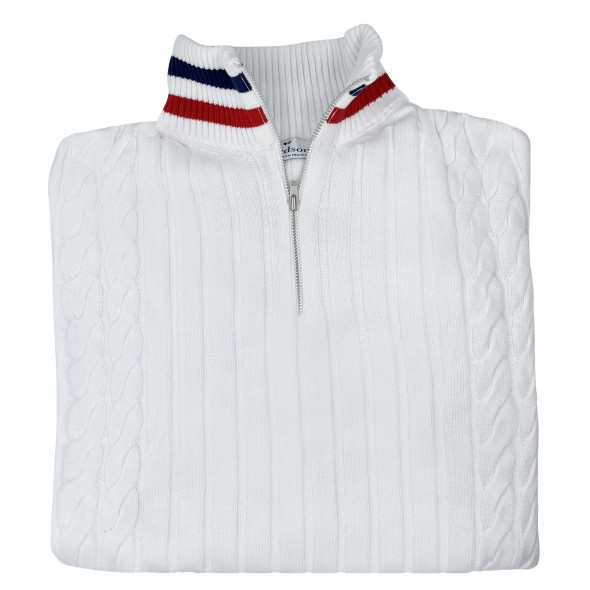 PULL HOMME COTTON CLUB BLANC - COL CAMIONNEUR