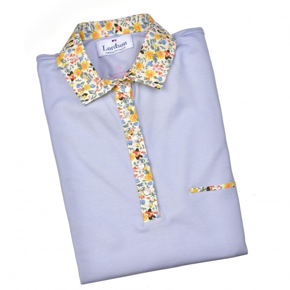 POLO FEMME BUMP BLEU CIEL COL FLEURS
