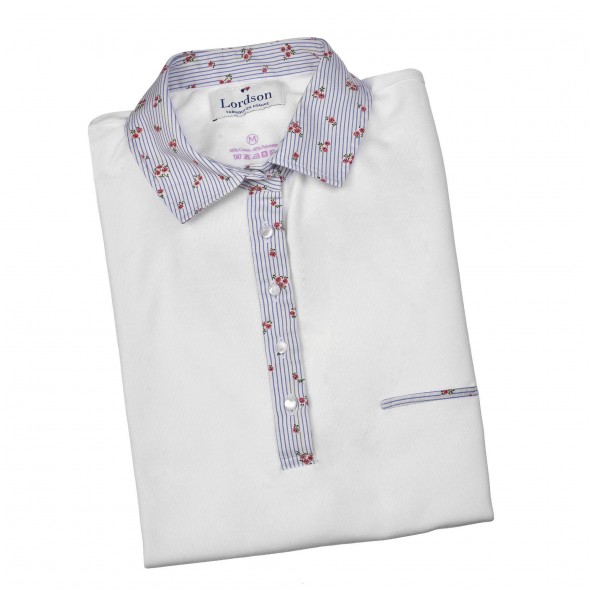 POLO FEMME BUMP BLANC COL RAYURES ET FLEURS