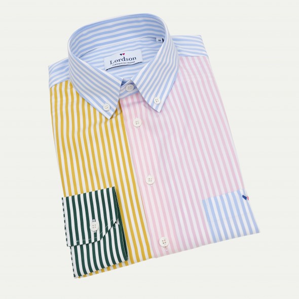 CHEMISE HOMME MOUSTIER RAYURES JAUNE ET ROSE