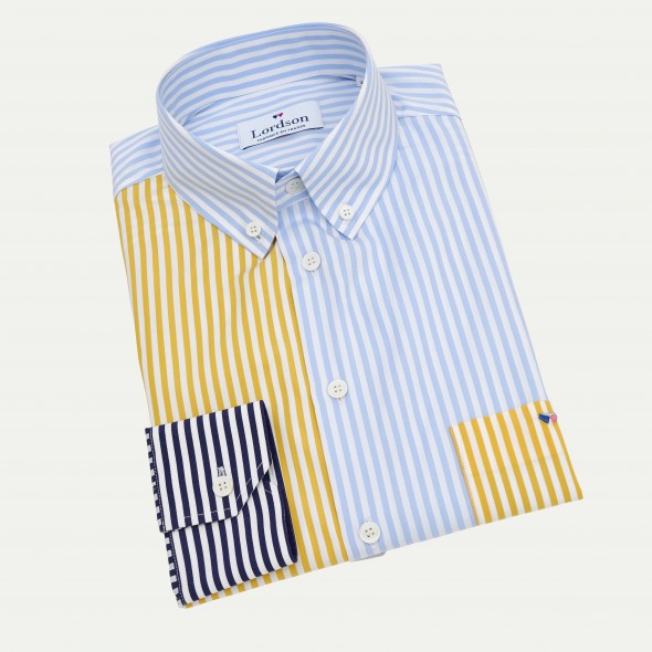 CHEMISE HOMME MOUSTIER RAYURES BLEU ET JAUNE