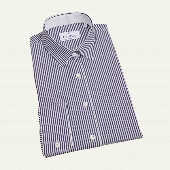 CHEMISIER FEMME LADY RAYURE MARINE OPPOSITION BLANCHE