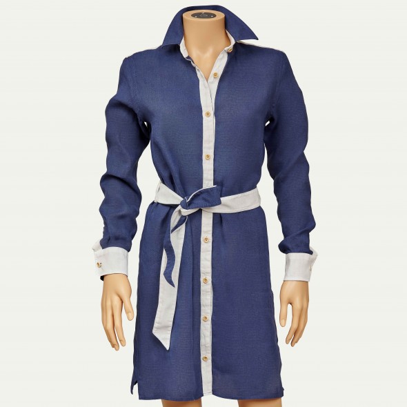 ROBE CHEMISE JULIE LIN MARINE ET IVOIRE