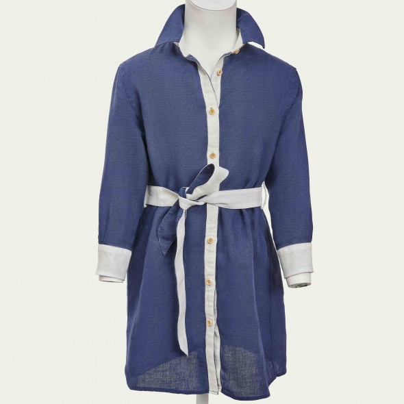 ROBE CHEMISE JULIETTE LIN MARINE ET IVOIRE