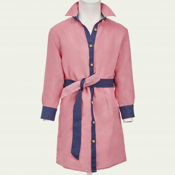 ROBE CHEMISE JULIETTE LIN ROSE ET MARINE