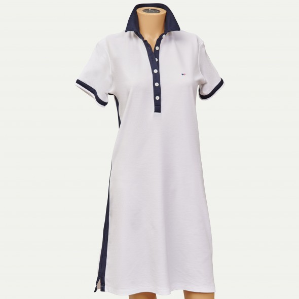ROBE POLO PAULE JERSEY BLANC ET MARINE