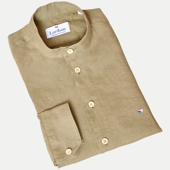 CHEMISE HOMME LASCAUX COL MAO LIN KAKI