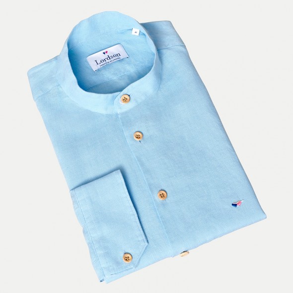 CHEMISE HOMME LASCAUX COL MAO LIN CIEL