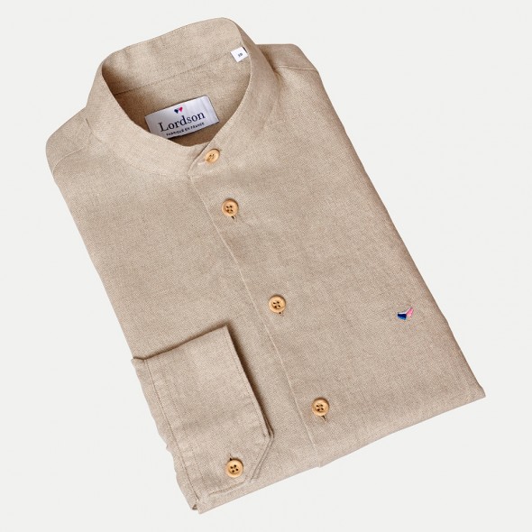 CHEMISE HOMME LASCAUX COL MAO LIN BEIGE