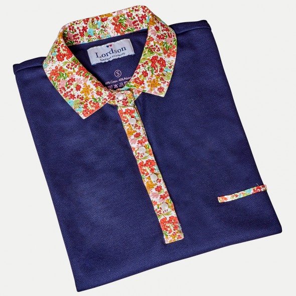 POLO FEMME BUMP MARINE COL FLEURS AUTOMNALE