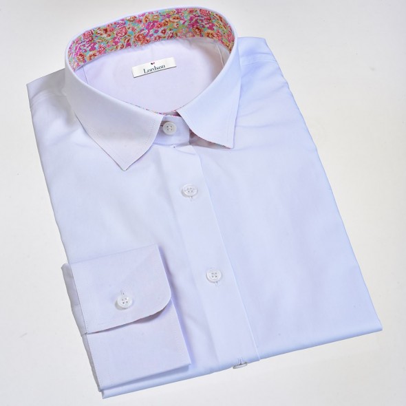 CHEMISIER FEMME LADY BLANC COL A FLEURS