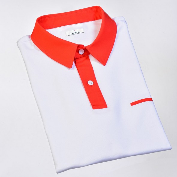 POLO HOMME CHUKKER BLANC ET COL ORANGE