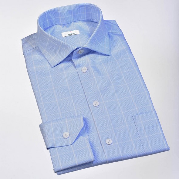 CHEMISE HOMME VESONNA BLEU CIEL GRANDS CARREAUX BLANCS