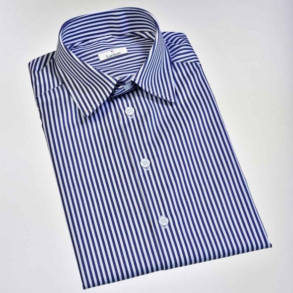 CHEMISETTE HOMME WEEK-END BLANCHE - RAYURES BLEU MARINE